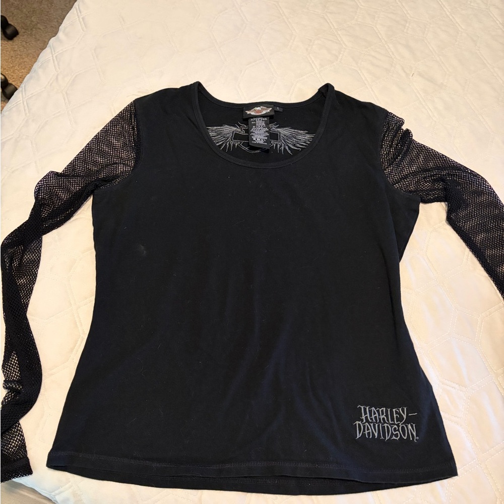 Affliction Black Long Sleeve Mesh Women's Tee